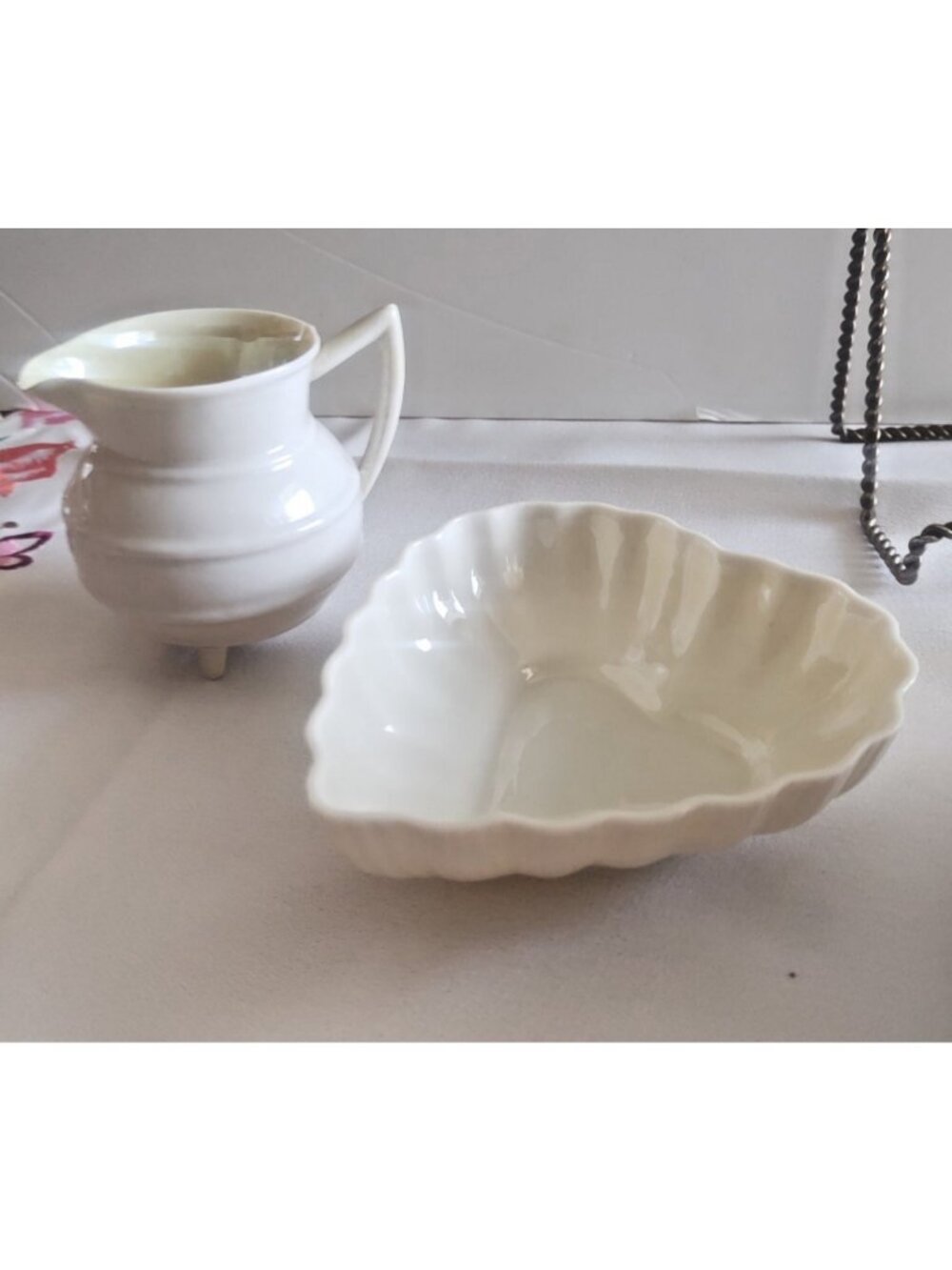 Vintage Belleek Heart Trinket Bowl & Minature Jug 1965 Green Mark